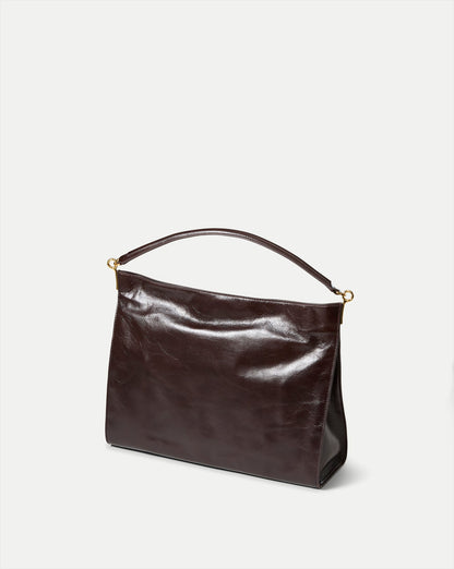 Veronica Beard | Vida Leather Shoulder Bag in Dark Brown Raisin Dark Raisin