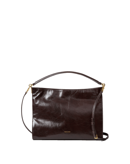 Veronica Beard | Vida Leather Shoulder Bag in Dark Brown Raisin Dark Raisin