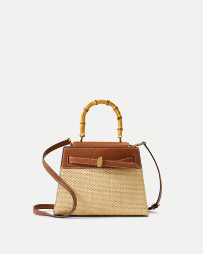 Veronica Beard | Veronica Beard Raffia Dash Top-Handle Bag in Tan Leather Hazelwood/Natural Hazelwood/Natural