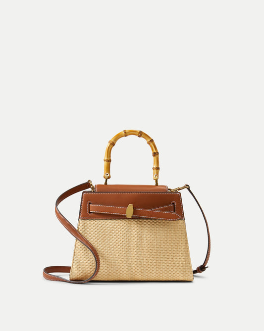 Veronica Beard | Veronica Beard Raffia Dash Top-Handle Bag in Tan Leather Hazelwood/Natural Hazelwood/Natural
