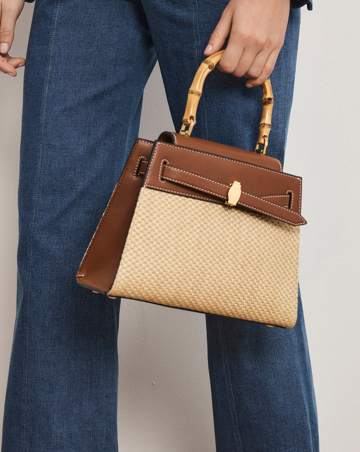 Veronica Beard | Veronica Beard Raffia Dash Top-Handle Bag in Tan Leather Hazelwood/Natural Hazelwood/Natural