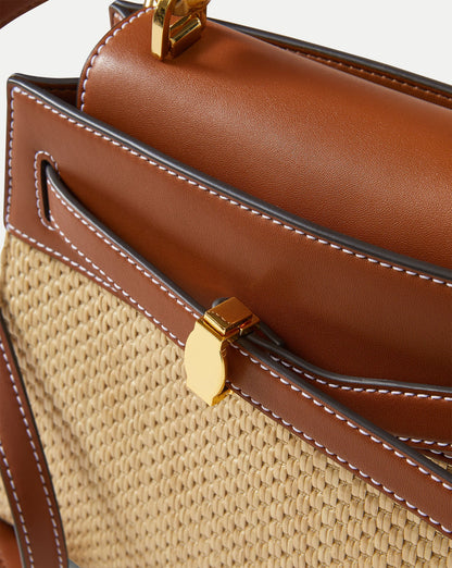 Veronica Beard | Veronica Beard Raffia Dash Top-Handle Bag in Tan Leather Hazelwood/Natural Hazelwood/Natural