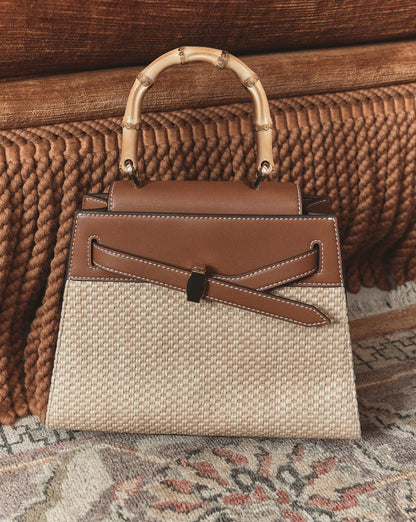 Veronica Beard | Veronica Beard Raffia Dash Top-Handle Bag in Tan Leather Hazelwood/Natural Hazelwood/Natural