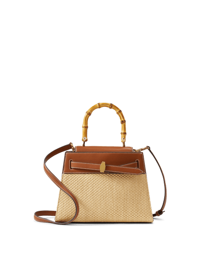 Veronica Beard | Veronica Beard Raffia Dash Top-Handle Bag in Tan Leather Hazelwood/Natural Hazelwood/Natural