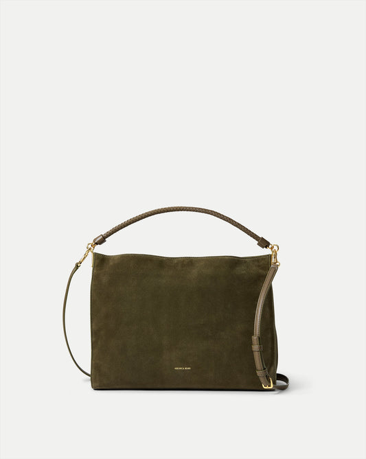 Veronica Beard | Vida Suede Shoulder Bag in Dark Green Cypress Cypress