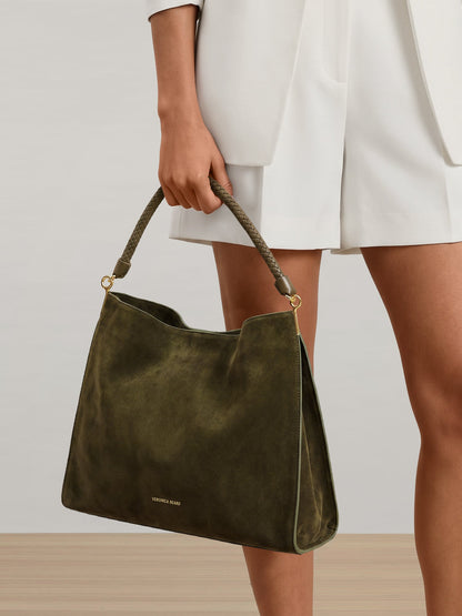 Veronica Beard | Vida Suede Shoulder Bag in Dark Green Cypress Cypress