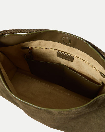 Veronica Beard | Vida Suede Shoulder Bag in Dark Green Cypress Cypress