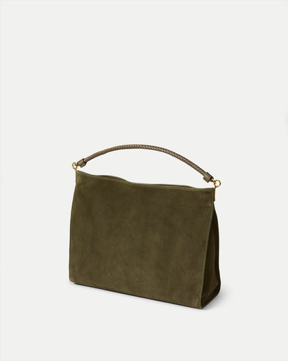 Veronica Beard | Vida Suede Shoulder Bag in Dark Green Cypress Cypress