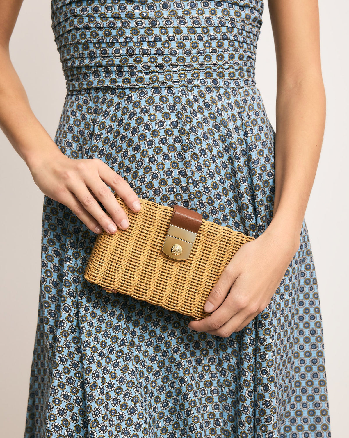 Veronica Beard | Veronica Beard Lock Box Clutch in Natural Wicker/Hazelwood Natural Wicker/Hazelwood