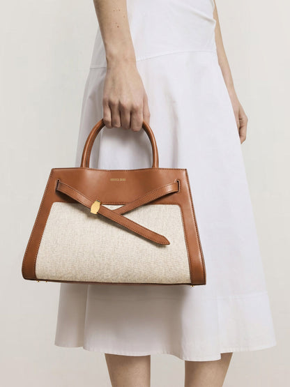 Veronica Beard | Veronica Beard Canvas Dash Bag in Linen & Tan Natural Linen/Hazelwood