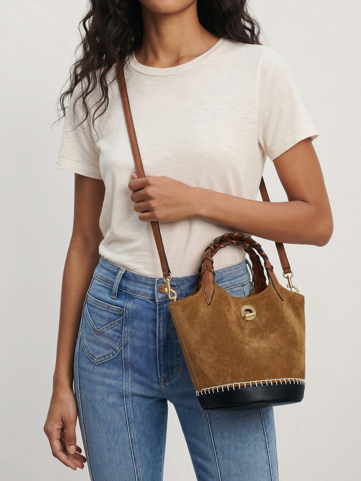 Veronica Beard | Suede Anchor Bag in Acorn Multi Acorn Multi