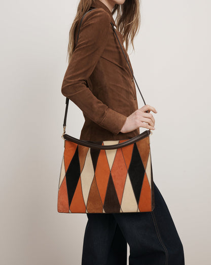 Veronica Beard | Vida Leather Patchwork Shoulder Bag in Espresso Multi Espresso Multi