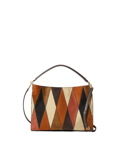 Veronica Beard | Vida Leather Patchwork Shoulder Bag in Espresso Multi Espresso Multi