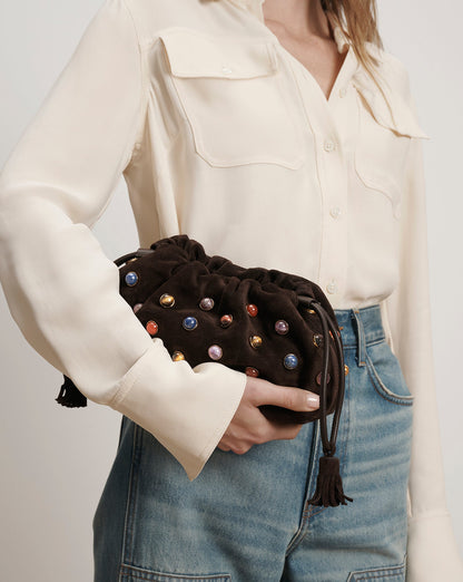 Veronica Beard | Small Embellished Veronica Beard Stash Bag in Brown Espresso
