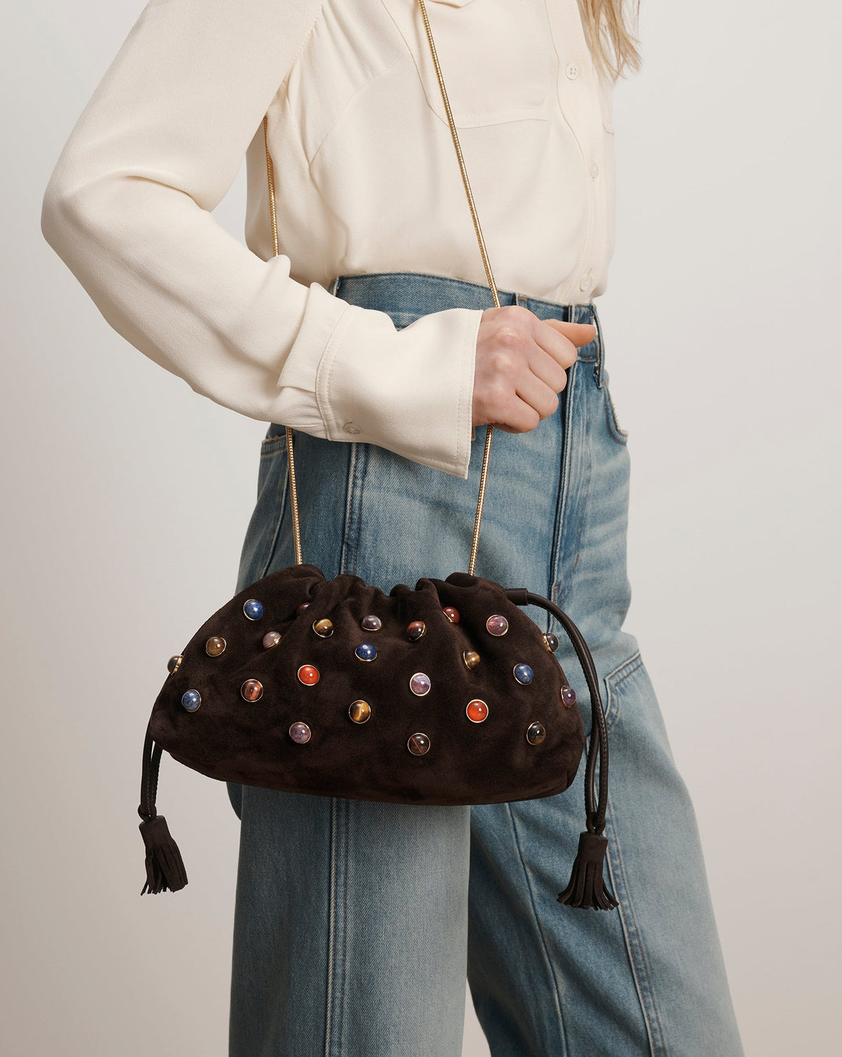 Veronica Beard | Small Embellished Veronica Beard Stash Bag in Brown Espresso