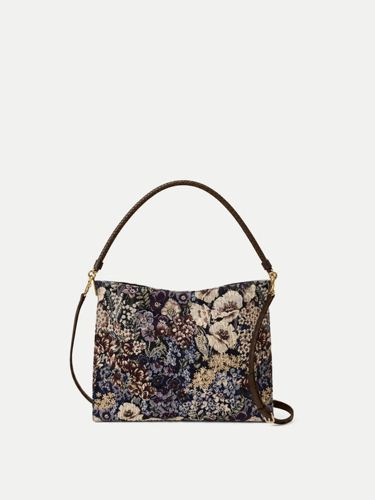 Veronica Beard | Brocade Vida Shoulder Bag in Floral Tapestry Print Dark Eggplant Multi Dark Eggplant Multi