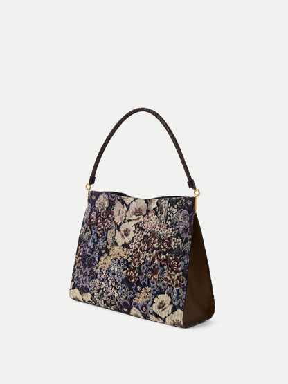 Veronica Beard | Brocade Vida Shoulder Bag in Floral Tapestry Print Dark Eggplant Multi Dark Eggplant Multi
