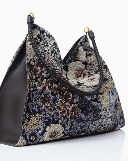 Veronica Beard | Brocade Vida Shoulder Bag in Floral Tapestry Print Dark Eggplant Multi Dark Eggplant Multi