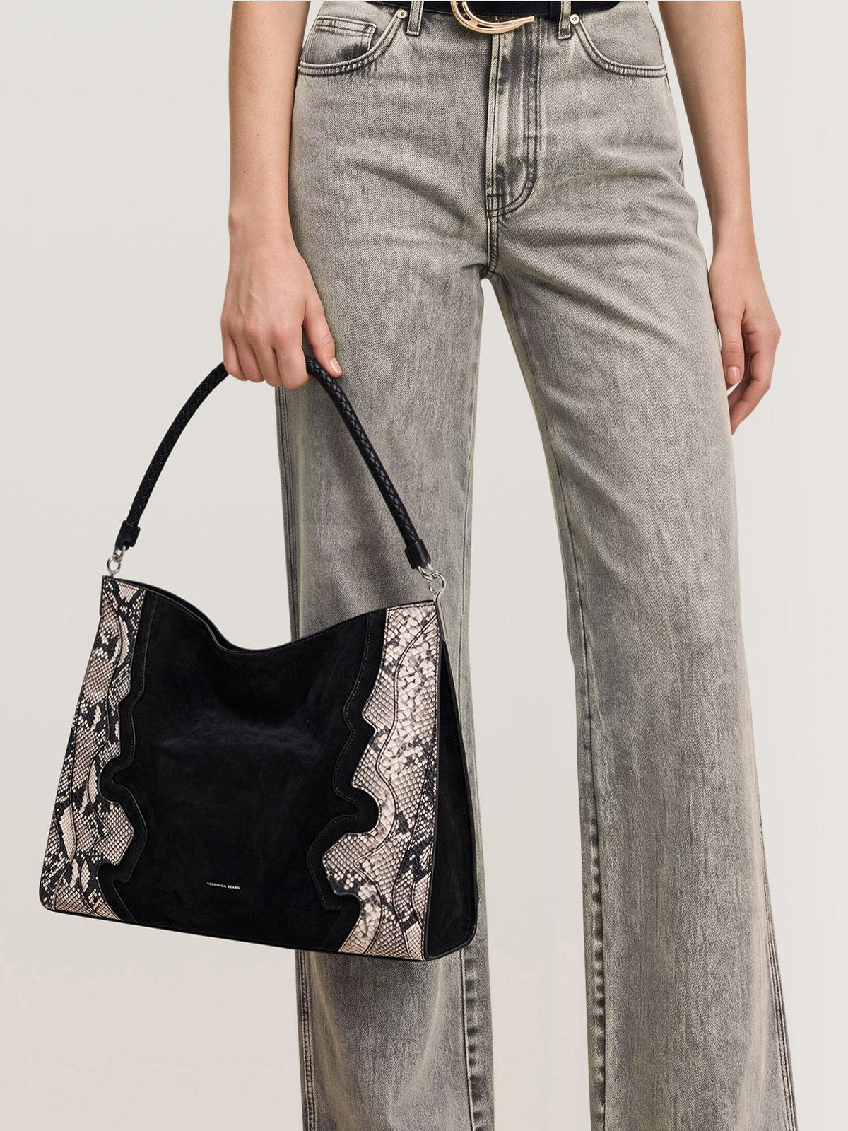 Veronica Beard | Vida Shoulder Bag in Black Suede Multi Black Multi