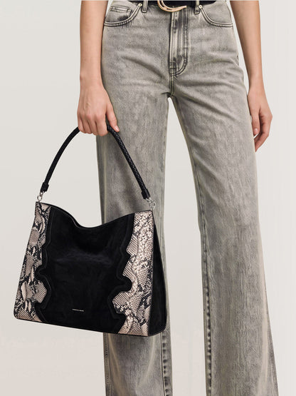 Veronica Beard | Vida Shoulder Bag in Black Suede Multi Black Multi