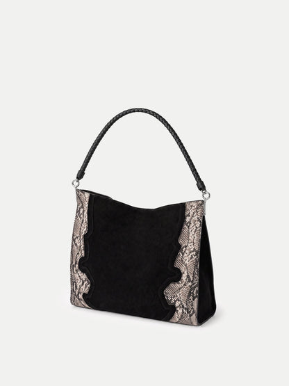 Veronica Beard | Vida Shoulder Bag in Black Suede Multi Black Multi