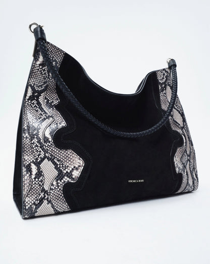 Veronica Beard | Vida Shoulder Bag in Black Suede Multi Black Multi