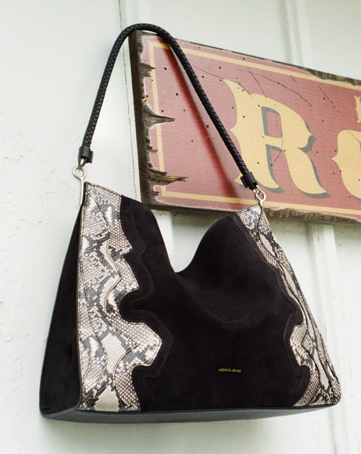 Veronica Beard | Vida Shoulder Bag in Black Suede Multi Black Multi