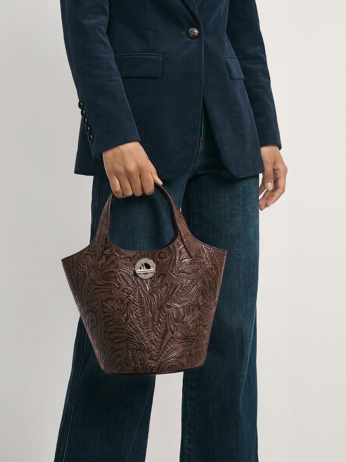 Veronica Beard | Embossed Anchor Bag in Chocolate Chocolate