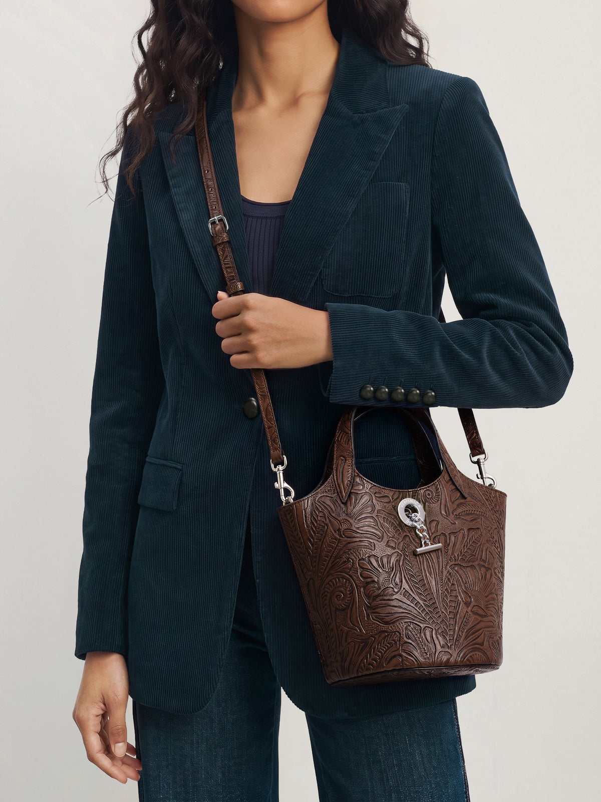 Veronica Beard | Embossed Anchor Bag in Chocolate Chocolate