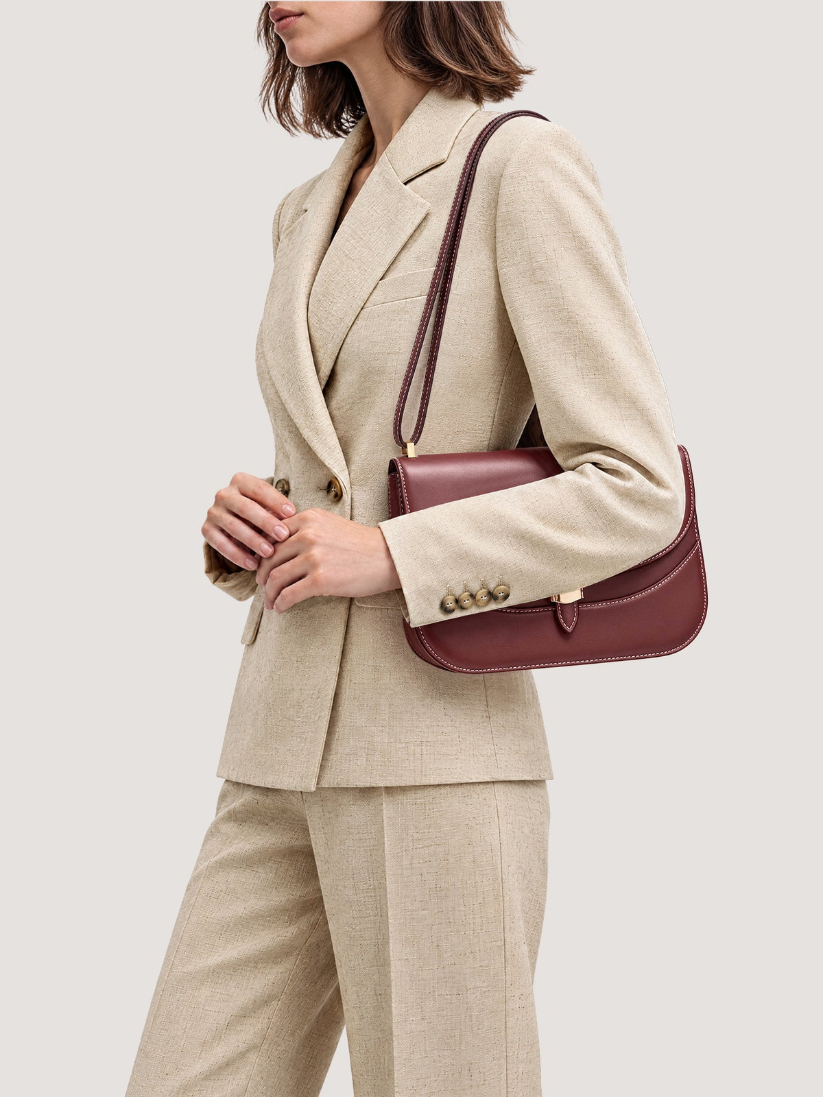 Veronica Beard | Dash Saddle Bag in Burgundy Leather Burgundy