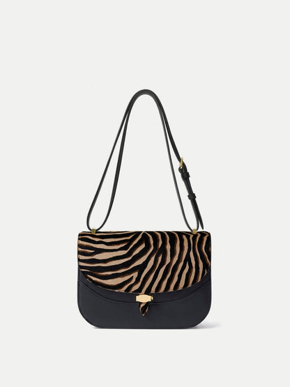 Veronica Beard | Calf-Hair Dash Saddle Bag in Zebra Print Tan Multi