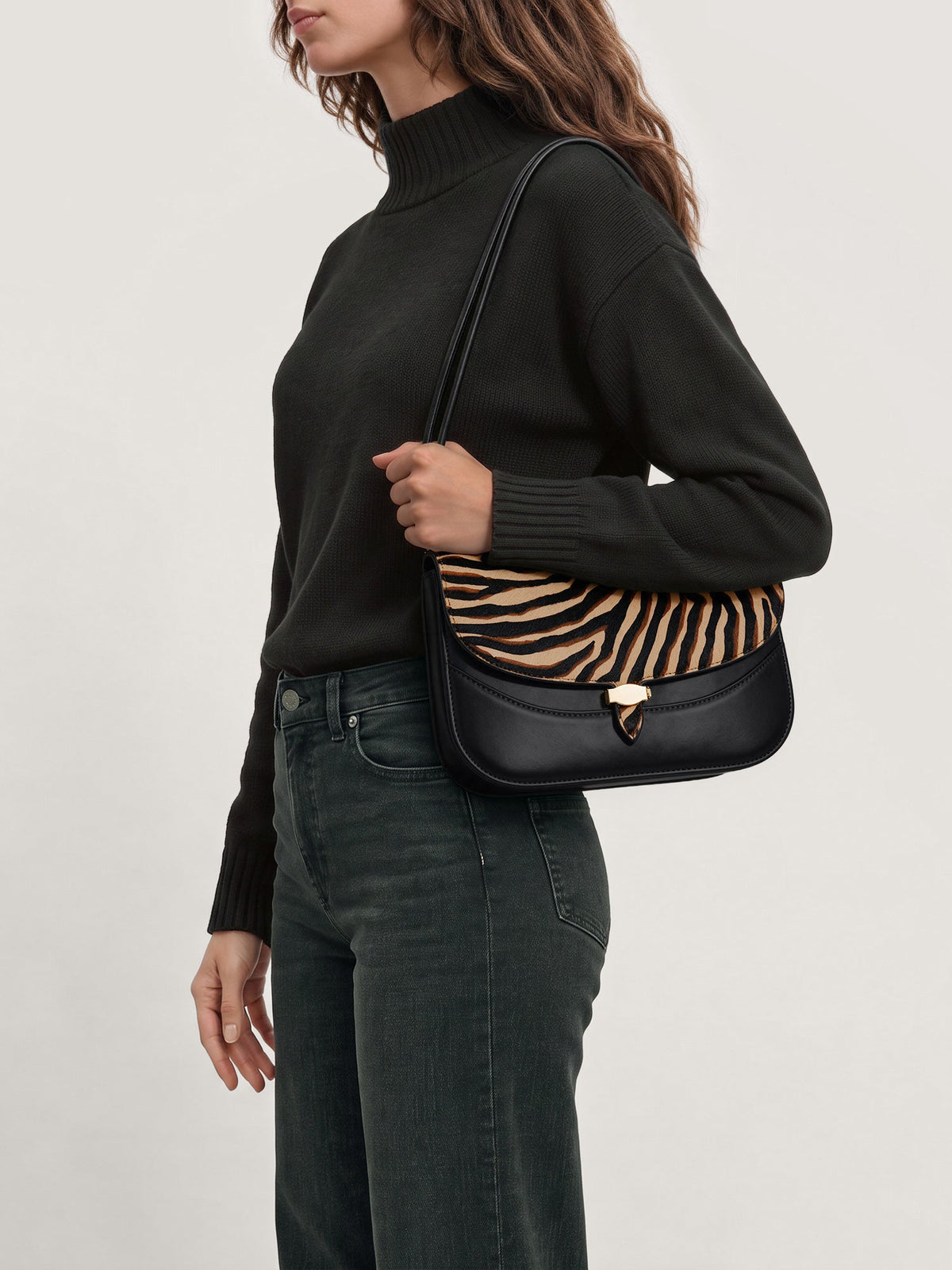 Veronica Beard | Calf-Hair Dash Saddle Bag in Zebra Print Tan Multi