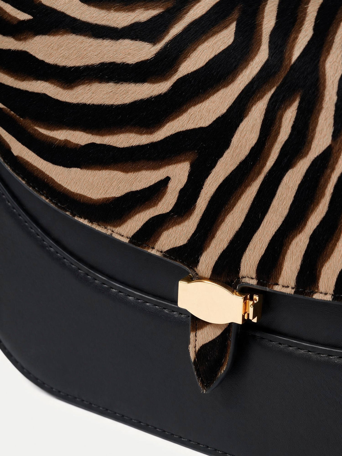 Veronica Beard | Calf-Hair Dash Saddle Bag in Zebra Print Tan Multi