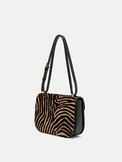 Veronica Beard | Calf-Hair Dash Saddle Bag in Zebra Print Tan Multi
