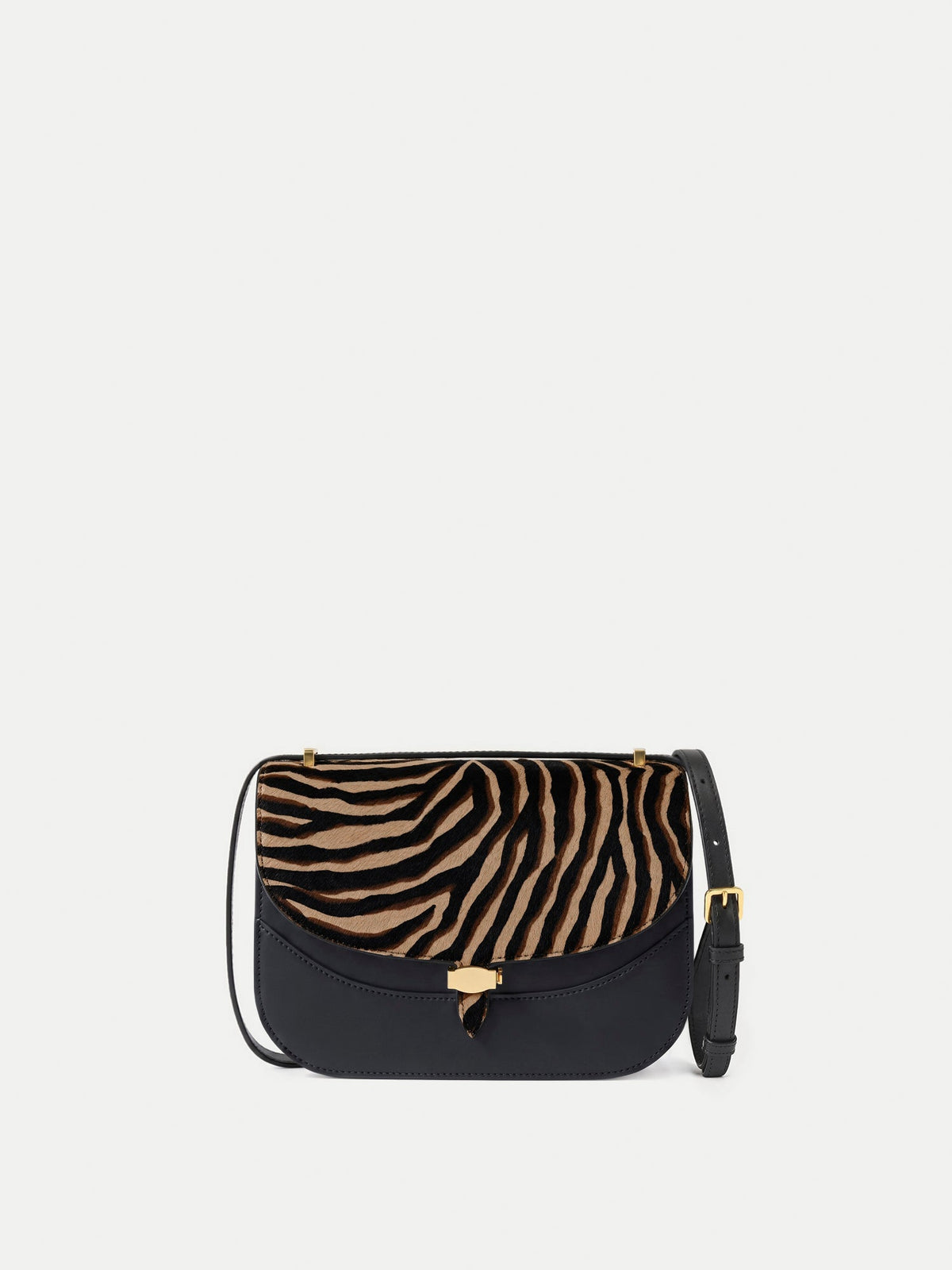 Veronica Beard | Calf-Hair Dash Saddle Bag in Zebra Print Tan Multi