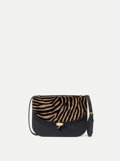 Veronica Beard | Calf-Hair Dash Saddle Bag in Zebra Print Tan Multi