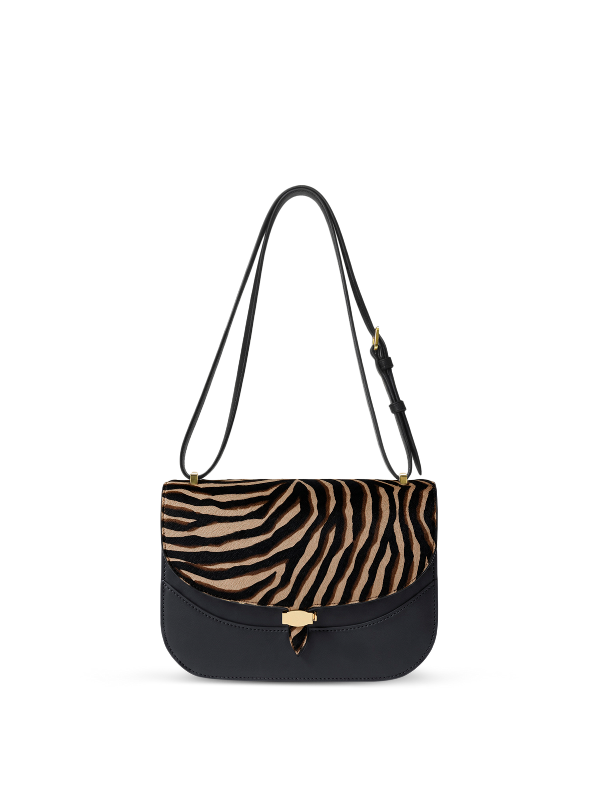 Veronica Beard | Calf-Hair Dash Saddle Bag in Zebra Print Tan Multi