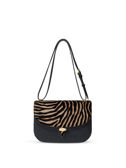 Veronica Beard | Calf-Hair Dash Saddle Bag in Zebra Print Tan Multi