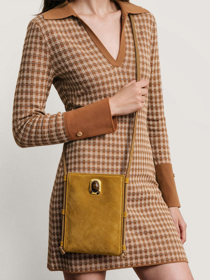 Veronica Beard | Tether Crossbody Bag in Tan Suede Acorn