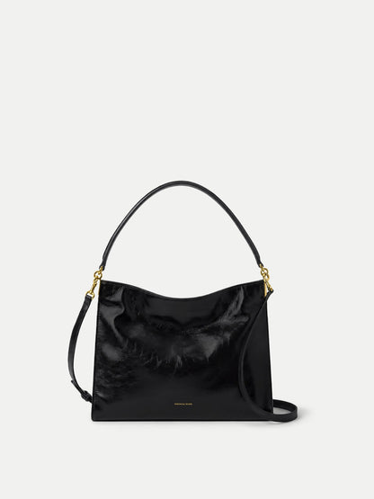 Veronica Beard | Vida Slouchy Shoulder Bag in Black Crinkle Leather Shoulder Bag Black