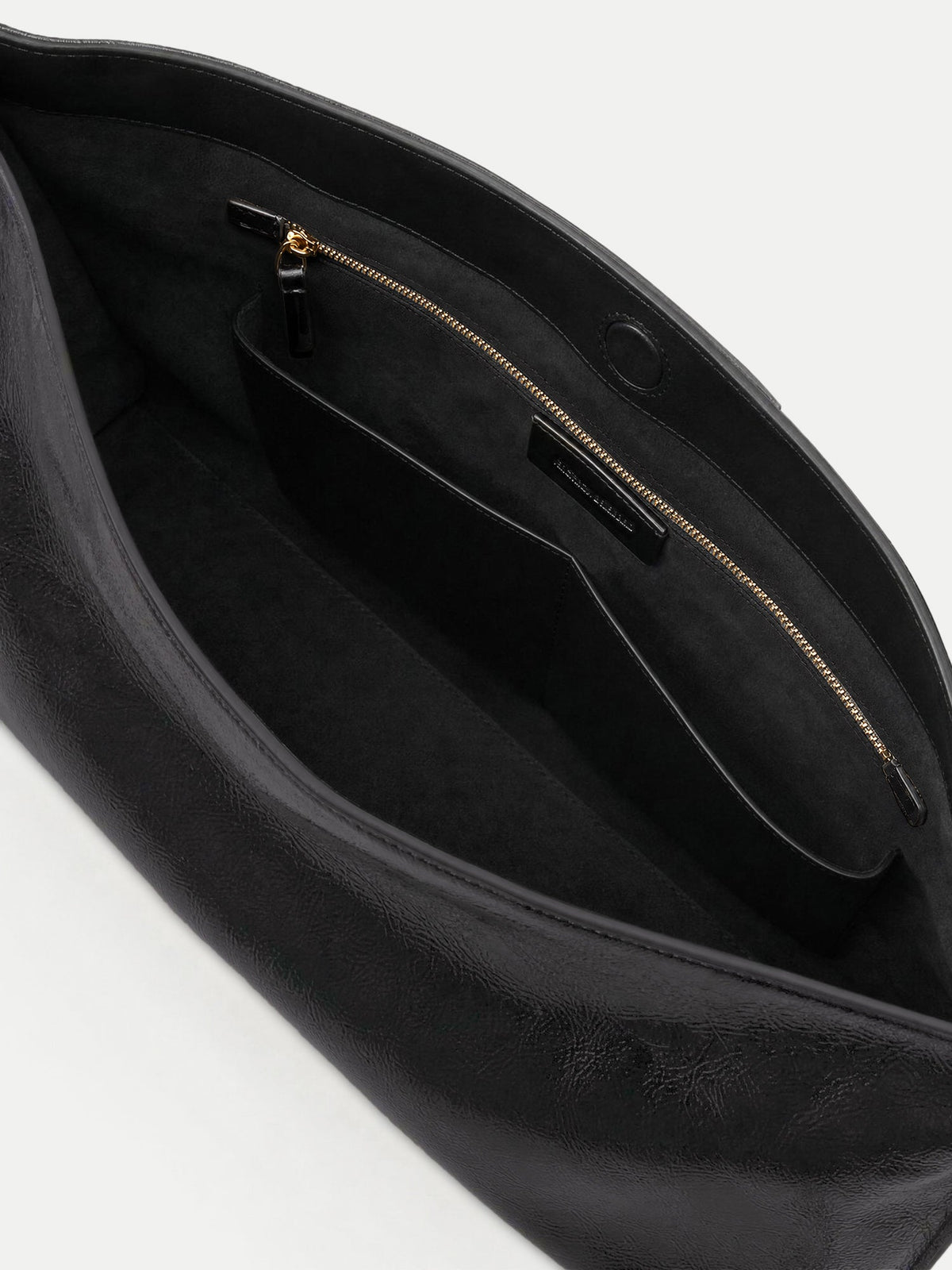 Veronica Beard | Vida Slouchy Shoulder Bag in Black Crinkle Leather Shoulder Bag Black