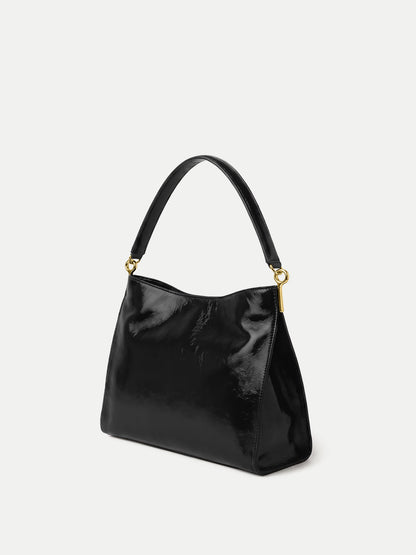 Veronica Beard | Vida Slouchy Shoulder Bag in Black Crinkle Leather Shoulder Bag Black