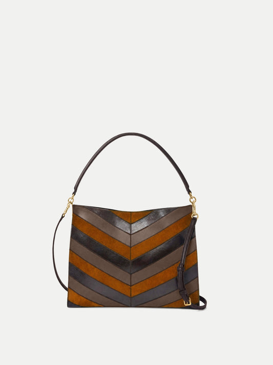 Veronica Beard | Chevron Vida Shoulder Bag in Brown Tobacco Multi Tobacco Multi