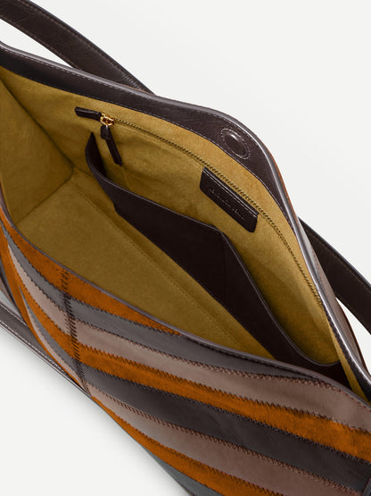 Veronica Beard | Chevron Vida Shoulder Bag in Brown Tobacco Multi Tobacco Multi