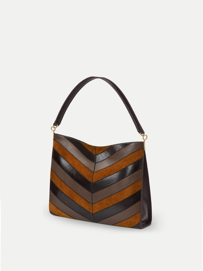 Veronica Beard | Chevron Vida Shoulder Bag in Brown Tobacco Multi Tobacco Multi