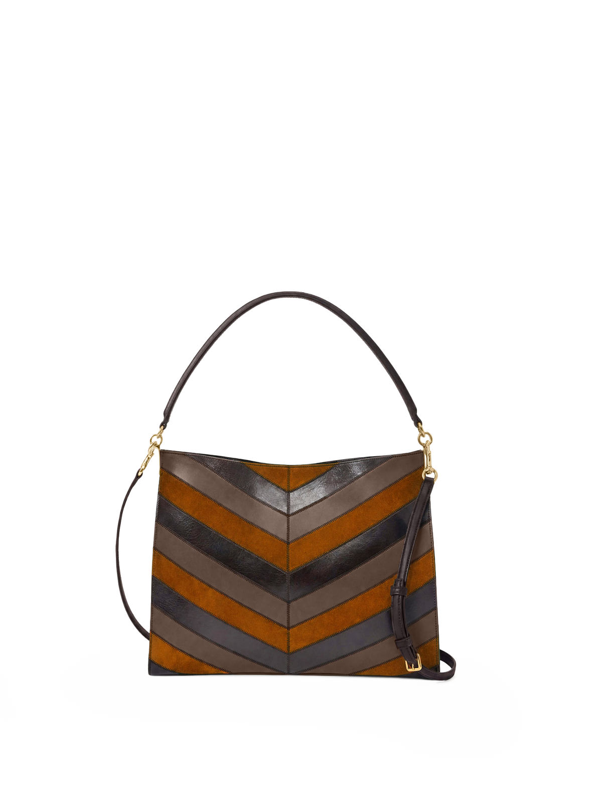 Veronica Beard | Chevron Vida Shoulder Bag in Brown Tobacco Multi Tobacco Multi