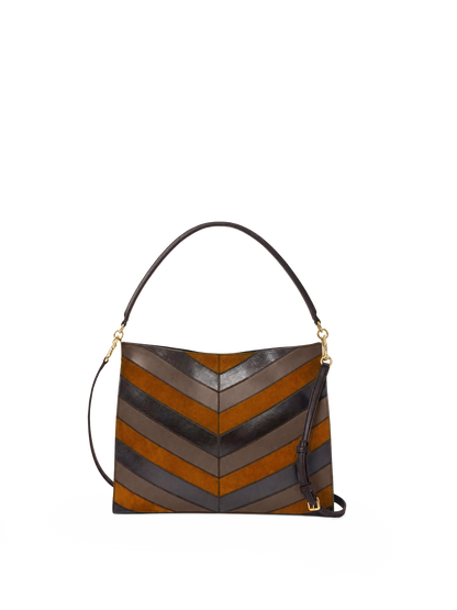 Veronica Beard | Chevron Vida Shoulder Bag in Brown Tobacco Multi Tobacco Multi