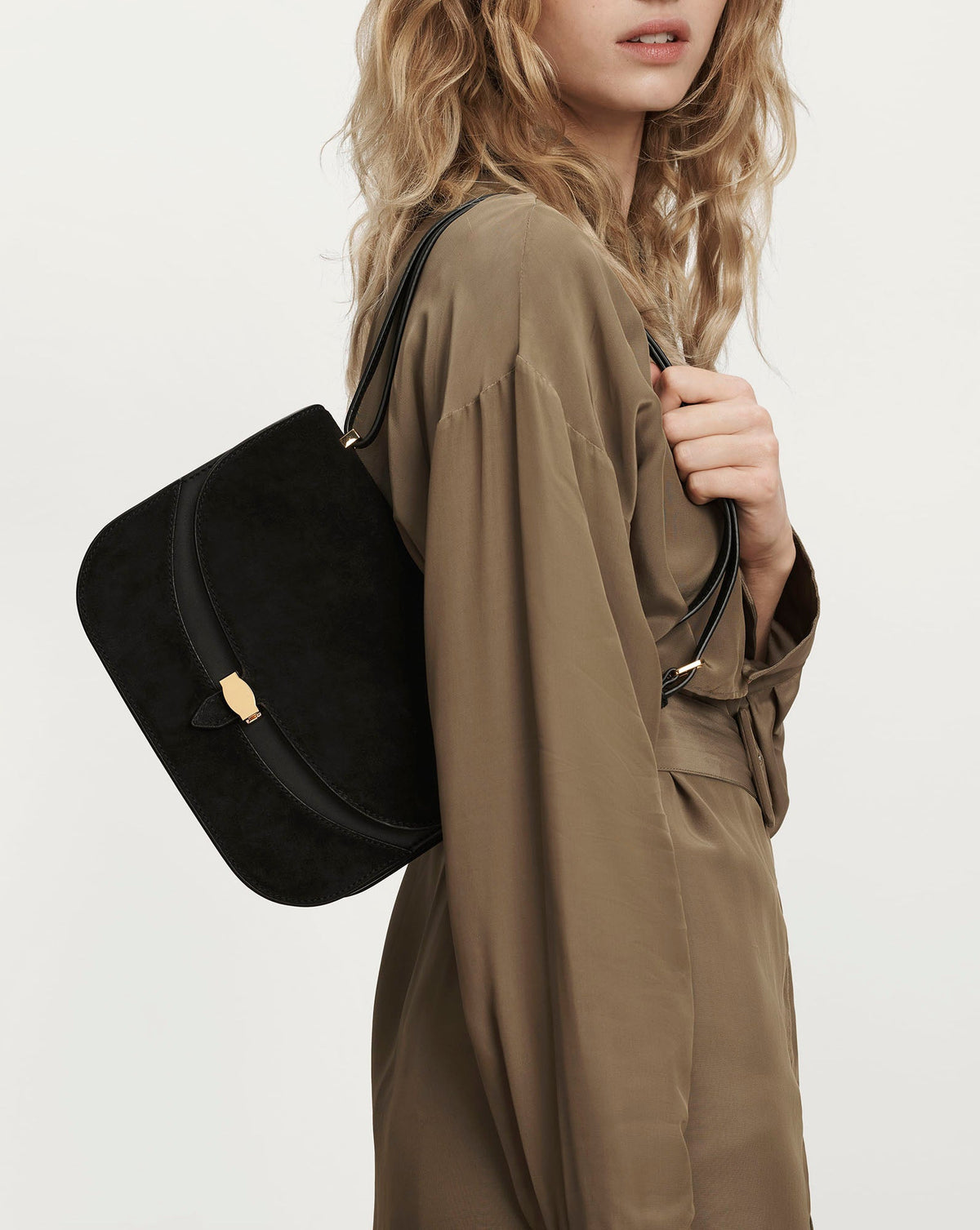 Veronica Beard | Dash Saddle Bag in Black Suede Black