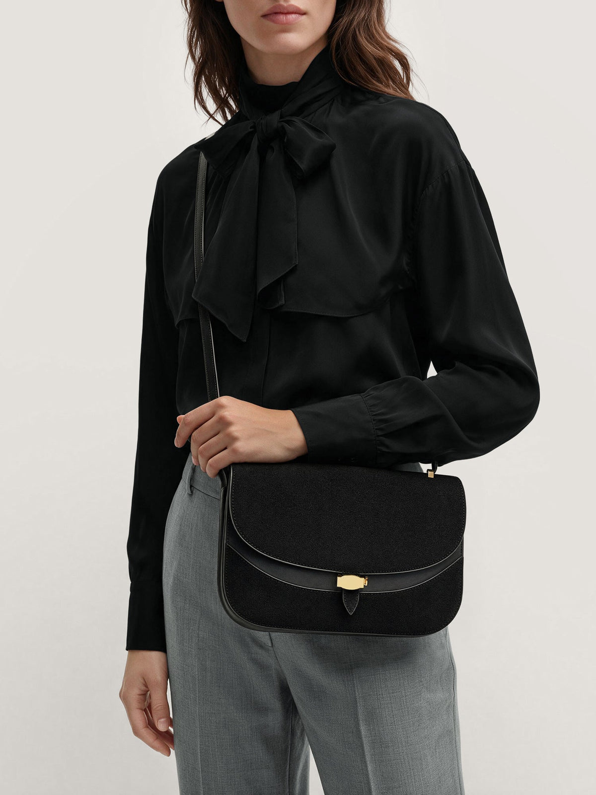 Veronica Beard | Dash Saddle Bag in Black Suede Black