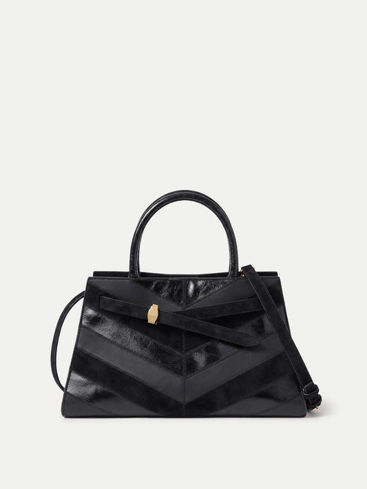 Veronica Beard | Chevron Veronica Beard Dash Bag in Black Leather Black